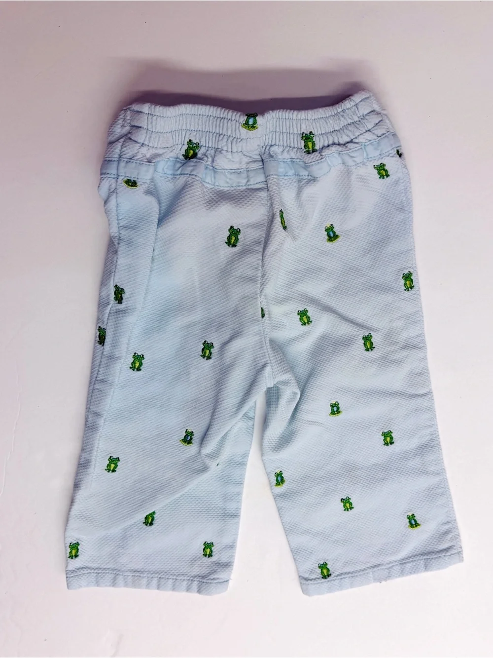 Vintage 2004 Gymboree Blue Pique Pants with Green Frog Embroidery Cotton